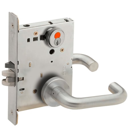 Grade 1 Storeroom Mortise Lock, Schlage FSIC With Construction Core, 03 Lever, A Rose, Satin Chrome
